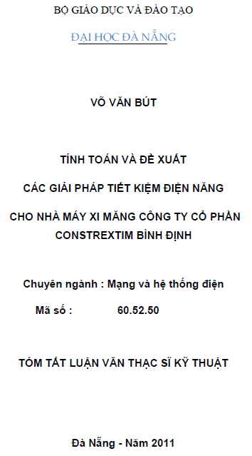 tinh toan va de xuat cac giai phap tiet kiem dien nang cho nha may xi mang cong ty co phan contrextim binh dinh