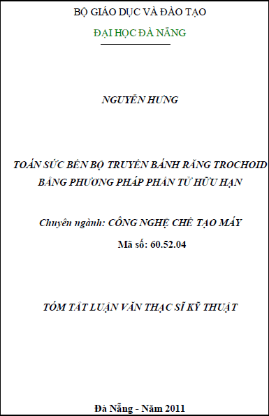 toan suc ben bo truyen banh rang trochoid bang phuong phap phan tu huu han