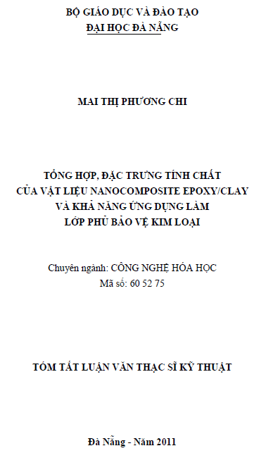 Tổng hợp đặc trưng tính chất của các vật liệu nanocomposite epoxy/clay và khả năng ứng dụng làm lớp phủ bảo vệ kim loại 1 tong hop dac trung tinh chat cua cac vat lieu nanocomposite epoxy clay va kha nang ung dung lam lop phu bao ve kim loai