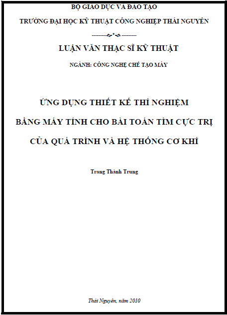 ung dung thiet ke thi nghiem bang may tinh cho bai toan tim cuc tri cua qua trinh va he thong co khi