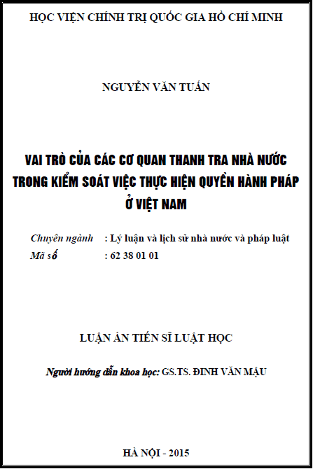 vai tro cua cac co quan thanh tra nha nuoc trong kiem soat viec thuc hien quyen hanh phap o viet nam