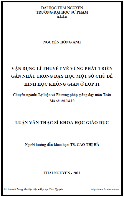 van dung li thuyet ve vung phat trien gan nhat trong day hoc mot so chu de hinh hoc khong gian o lop 11