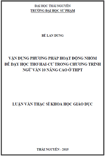 van dung phuong phap hoat dong nhom de day hoc tho hai cu trong chuong trinh ngu van 10 nang cao o thpt