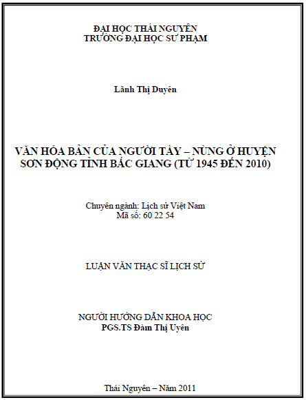 van hoa ban cua nguoi tay nung o huyen son dong tinh bac giang tu 1945 den 2010