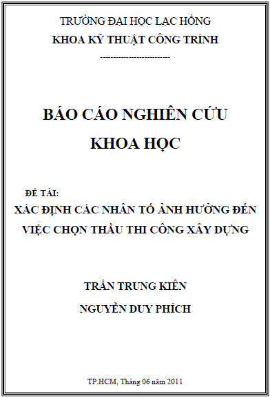 xac dinh cac nhan to anh huong den viec chon thau thi cong xay dung