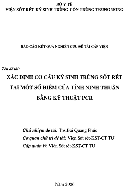 xac dinh co cau ky sinh trung sot ret tai mot so diem cua tinh ninh thuan bang ky thuat pcr