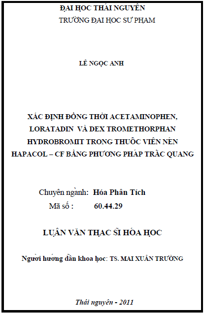 xac dinh dong thoi acetaminophen loratadin va dex tromethorphan hydrobromit trong thuoc vien nen hapacol cf bang phuong phap trac quang