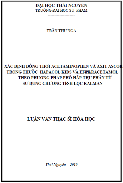 xac dinh dong thoi acetaminophen va axit ascobic trong thuoc hapacol kids va effe paracetamol theo phuong phap pho hap thu phan tu su dung chuong trinh loc kalma