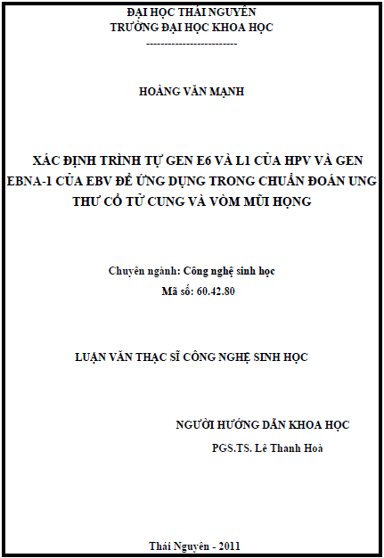 xac dinh trinh tu gen e6 va l1 cua hpv va gen ebna 1 cua ebv de ung dung trong chuan doan ung thu co tu cung va vom mui hong