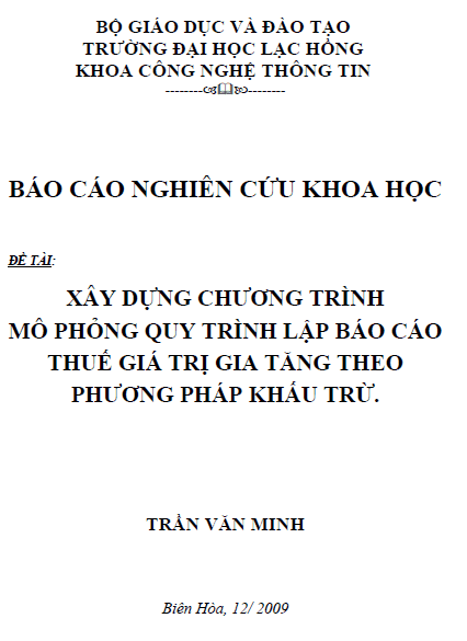 xay dung chuong trinh mo phong quy trinh lap bao cao thue gia tri gia tang theo phuong phap khau tru