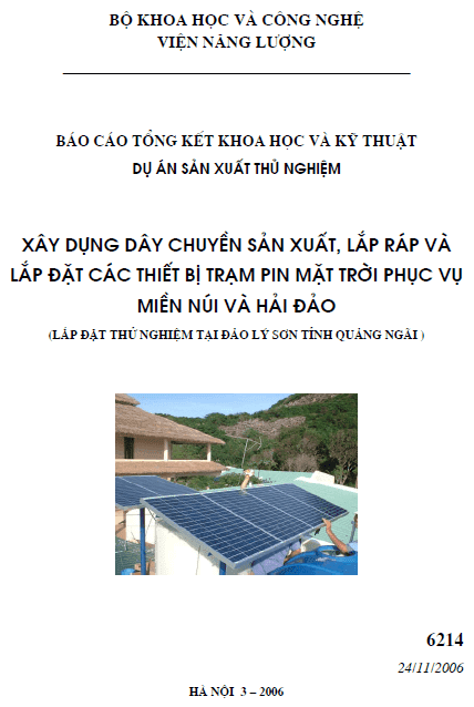 xay dung day chuyen san xuat lap rap va lap dat cac thiet bi tram pin mat troi phuc vu mien nui hai dao