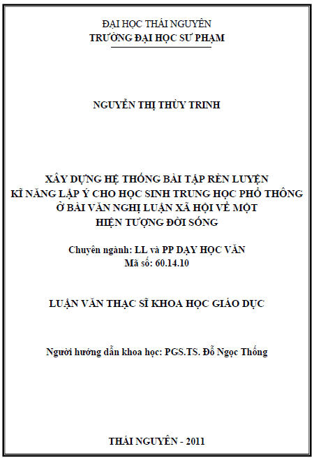 xay dung he thong bai tap ren luyen ki nang lap y cho hoc sinh trung hoc pho thong o bai van nghi luan xa hoi ve hien tuong doi song