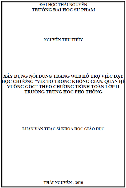 xay dung noi dung trang web ho tro viec day hoc chuong vecto trong khong gian quan he vuong goc theo chuong trinh toan lop 11 truong trung hoc pho thong