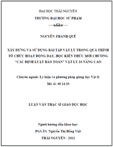 xay dung va su dung bai tap trong qua trinh to chuc hoat dong day hoc kien thuc moi chuong cac dinh luat bao toan vat ly 10 nang cao