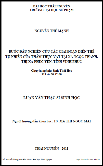buoc dau nghien cuu cac giai doan dien the tu nhien cua tham thuc vat tai xa ngoc thanh thi xa phuc yen tinh vinh phuc