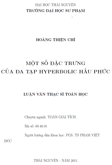 Một số đặc trưng của đa tạp Hyperbolic hầu phức 1 mot so dac trung cua da tap hyperbolic hau phuc
