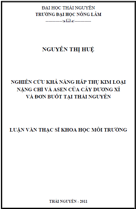 nghien cuu kha nang hap thu kim loai nang chi va asen cua cay duong xi va don buot tai thai nguyen