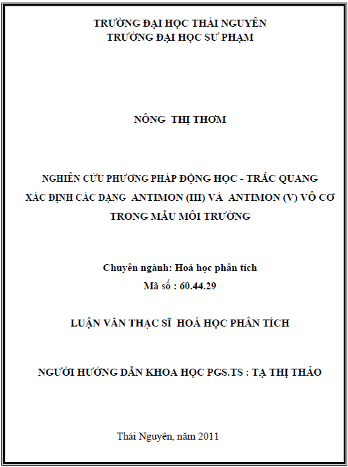 nghien cuu phuong phap dong hoc trac quang xac dinh cac dang antimon iii va antimon v vo co trong mau moi truong