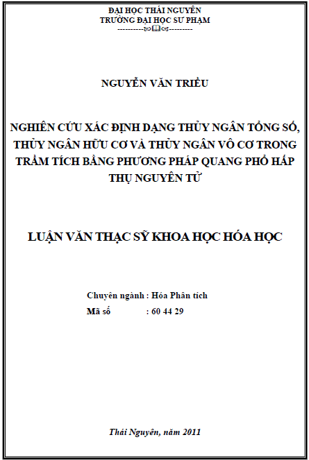nghien cuu xac dinh dang thuy ngan tong so thuy ngan huu co va thuy ngan vo co trong tram tich bang phuong phap quang pho hap thu nguyen tu