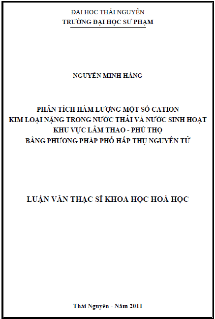 phan tich ham luong mot so cation kim loai nang trong nuoc thai va nuoc sinh hoat khu vuc lam thao phu tho bang phuong phap pho hap thu nguyen tu