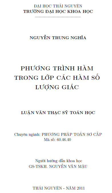 phuong trinh ham trong lop cac ham so luong giac