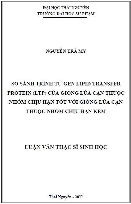 so sanh trinh tu gen lipid transfer protein ltp cua giong lua can thuoc nhom chiu han tot voi giong lua can thuoc nhom chiu han kem