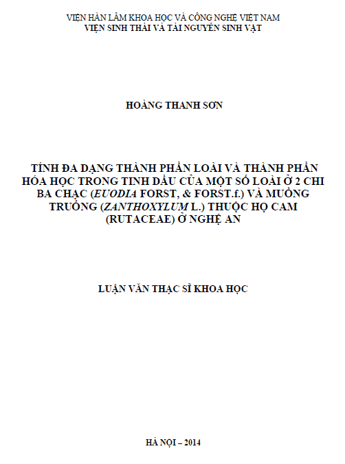 tinh da dang thanh phan loai va thanh phan hoa hoc trong tinh dau cua mot so loai o 2 chi ba chac euodia forst forst f va muong truong zanthoxylum l thuoc ho cam rutaceae o nghe an