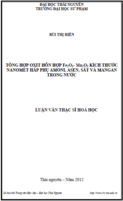 tong hop oxit hon hop fe2o3 mn2o3 kich thuoc nanomet he fe mn de hap phu sat mangan asen va amoni trong nuoc