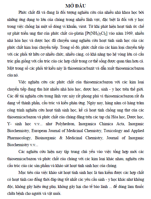 tong hop va nghien cuu mot so phuc chat cua niken ii voi cac dan xuat cua n 4 phenyl thiosemicacbazit