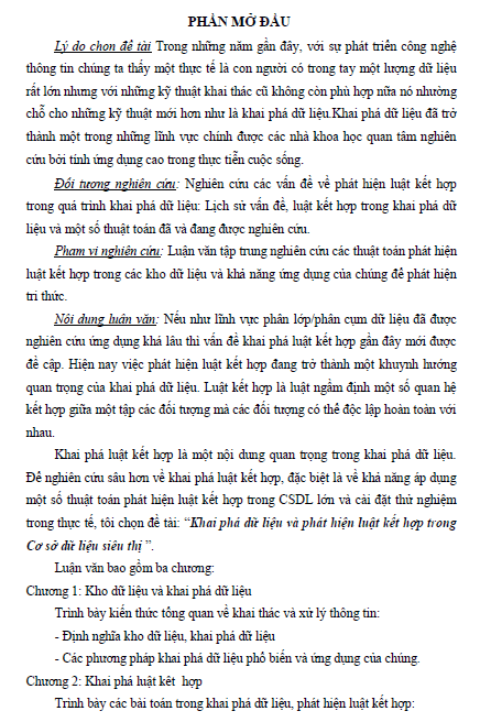 khai pha du lieu va phat hien luat ket hop trong co so du lieu sieu thi