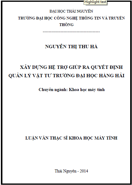 xay dung he tro giup ra quyet dinh quan ly vat tu truong dai hoc hang hai