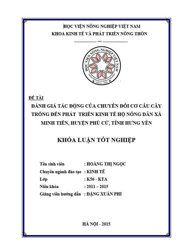 ĐÁNH GIÁ TÁC ĐỘNG CỦA CHUYỂN ĐỔI CƠ CẤU CÂY TRỒNG ĐẾN PHÁT TRIỂN KINH TẾ HỘ NÔNG DÂN XÃ MINH TIẾN, HUYỆN PHÙ CỪ, TỈNH HƯNG YÊN 1 屏幕截图 2025 06 09 203728