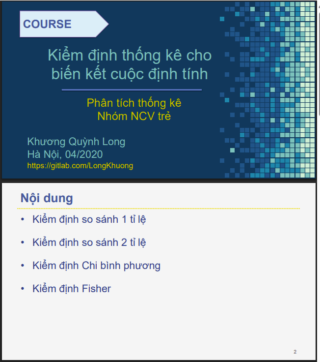 Bài giảng Phân tích thống kê - Chương 3.1: Kiểm định thống kê cho biến kết cuộc định tính (Khương Quỳnh Long) 1 Anh chup man hinh 2025 07 06 195622