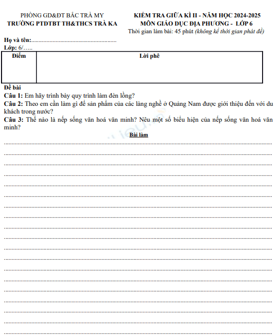 Đề thi giữa học kì 2 môn Giáo dục địa phương lớp 6 năm 2024-2025 có đáp án - Trường PTDTBT TH&THCS Trà Ka, Bắc Trà My 1 Anh chup man hinh 2025 07 08 202013