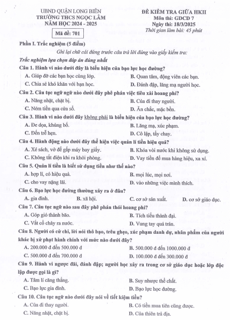 Đề thi giữa học kì 2 môn GDCD lớp 7 năm 2024-2025 - Trường THCS Ngọc Lâm, Long Biên 1 Anh chup man hinh 2025 07 08 205808
