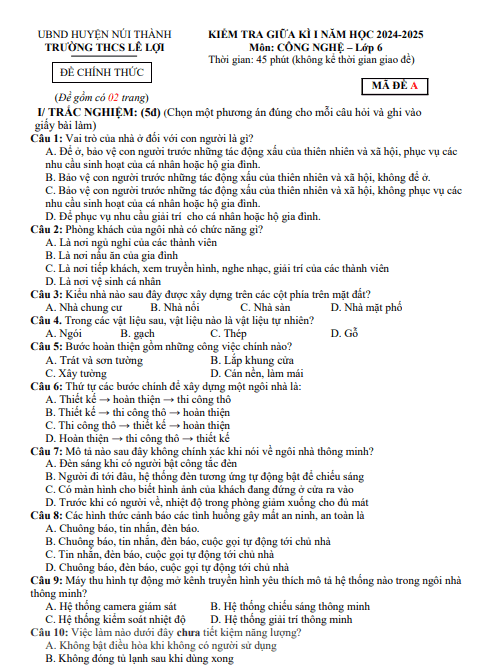 Đề thi giữa học kì 1 môn Công nghệ lớp 6 năm 2024-2025 - Trường THCS Lê Lợi, Núi Thành 1 Anh chup man hinh 2025 07 09 093102