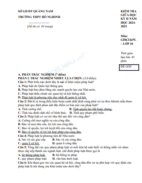 Đề thi giữa học kì 2 môn Giáo dục KT và PL lớp 10 năm 2024-2025 - Trường THPT Hồ Nghinh, Quảng Nam 1 Anh chup man hinh 2025 07 09 105745