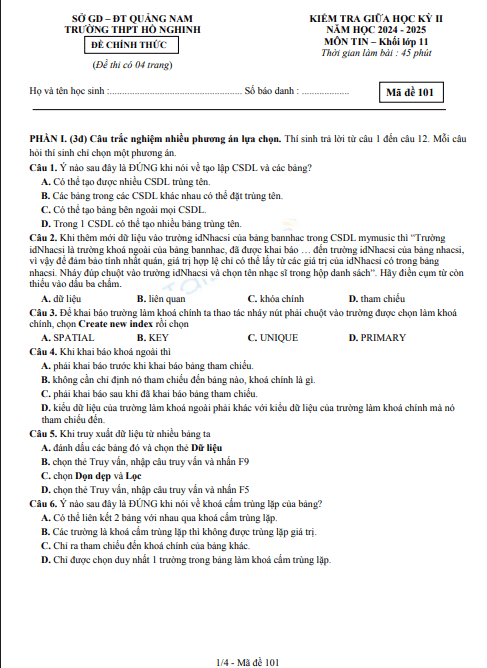 Đề thi giữa học kì 2 môn Tin học lớp 11 năm 2024-2025 - Trường THPT Hồ Nghinh, Quảng Nam 1 Anh chup man hinh 2025 07 09 111910