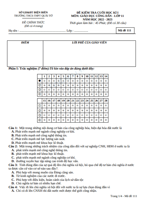 Đề thi học kì 1 môn GDCD lớp 11 năm 2022-2023 - Trường THPT Quài Tở, Điện Biên 1 Anh chup man hinh 2025 07 10 163818