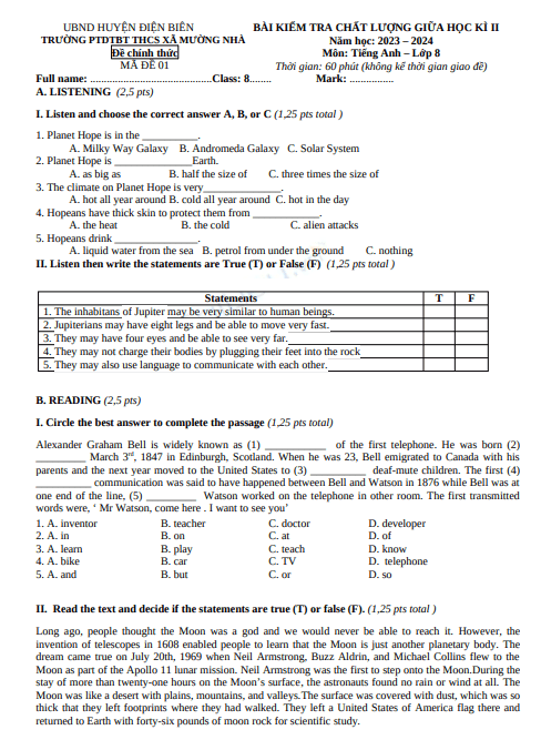 Đề thi giữa học kì 2 môn Tiếng Anh lớp 8 năm 2023-2024 - Trường PTDTBT THCS Xã Mường Nhà 1 Anh chup man hinh 2025 07 11 194418