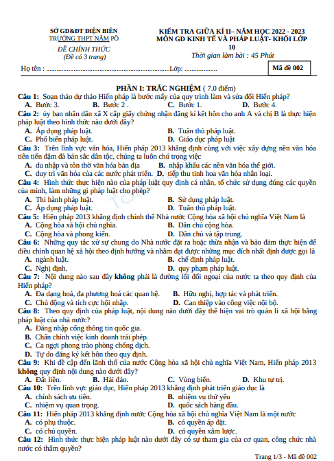 Đề thi giữa học kì 2 môn Giáo dục KT và PL lớp 10 năm 2022-2023 - Trường THPT Nậm Pồ, Điện Biên 1 Anh chup man hinh 2025 07 11 211532