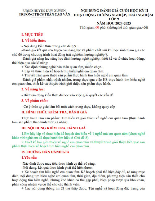 Đề thi học kì 2 môn Hoạt động trãi nghiệp, hướng nghiệp lớp 9 năm 2024-2025 có đáp án - Trường THCS Trần Cao Vân, Duy Xuyên 1 Anh chup man hinh 2025 07 14 103237