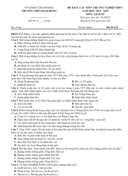 Đề thi thử tốt nghiệp THPT môn Lịch sử năm 2025 có đáp án - Trường THPT Hàm Rồng, Thanh Hóa 1 Anh chup man hinh 2025 07 16 134609