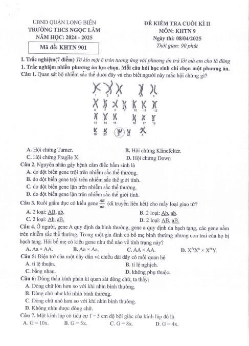 Đề thi học kì 2 môn KHTN lớp 9 năm 2024-2025 có đáp án - Trường THCS Ngọc Lâm, Long Biên 1 Anh chup man hinh 2025 07 18 204933