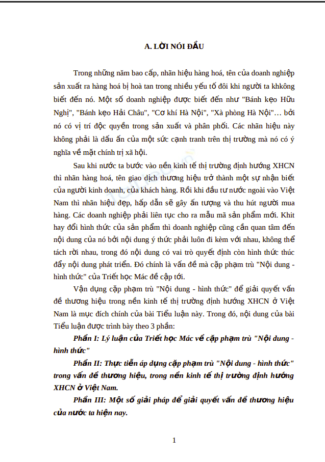 Tiểu luận: Vận dụng cặp phạm trù "Nội dung - hình thức" để giải quyết vấn đề thương hiệu trong nền kinh tế thị trường định hướng XHCN ở Việt Nam 1 Anh chup man hinh 2025 07 19 123646