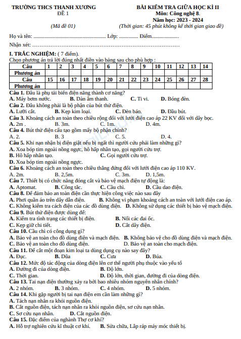 Đề thi giữa học kì 2 môn Công nghệ lớp 8 năm 2023-2024 có đáp án - Trường THCS Thanh Xương, Điện Biên 1 Anh chup man hinh 2025 07 19 183919
