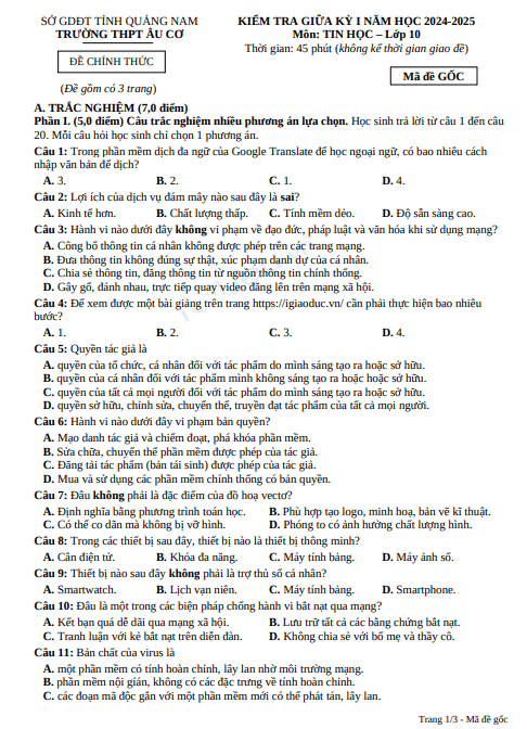 Đề thi giữa học kì 1 môn Tin học lớp 10 năm 2024-2025 - Trường THPT Âu Cơ, Quảng Nam 1 Anh chup man hinh 2025 07 19 185316