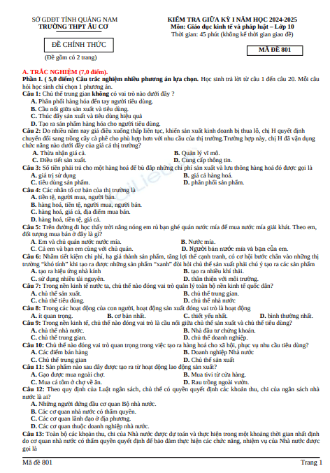 Đề thi giữa học kì 1 môn Giáo dục KT và PL lớp 10 năm 2024-2025 - Trường THPT Âu Cơ, Quảng Nam 1 Anh chup man hinh 2025 07 19 193348