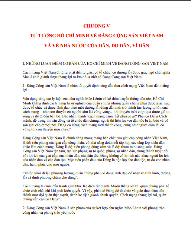Tư tưởng Hồ Chí Minh: CHƯƠNG V TƯ TƯỞNG HỒ CHÍ MINH VỀ ĐẢNG CỘNG SẢN VIỆT NAM VÀ VỀ NHÀ NƯỚC CỦA DÂN, DO DÂN, VÌ DÂN 1 Anh chup man hinh 2025 07 20 103134
