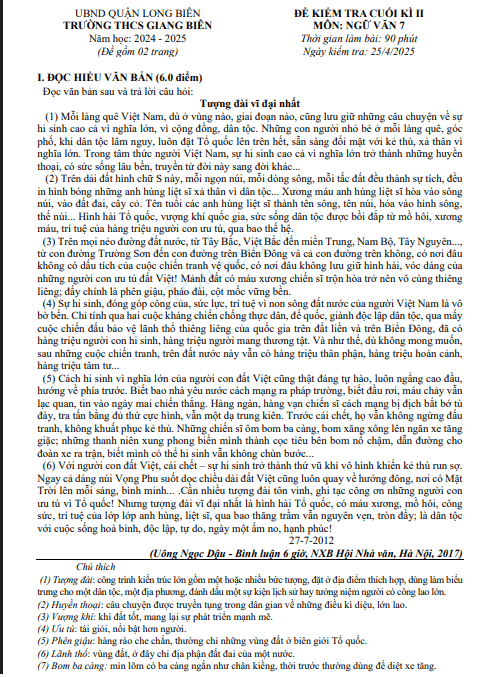 Đề thi học kì 2 môn Ngữ văn lớp 7 năm 2024-2025 có đáp án - Trường THCS Giang Biên, Long Biên 1 Anh chup man hinh 2025 07 21 103301